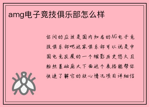 amg电子竞技俱乐部怎么样